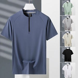 T-shirt en soie à demi-zip avec logo personnalisé, manches courtes, pour homme, séchage rapide, sportswear, manches courtes, absorption de la transpiration - Product Image 1