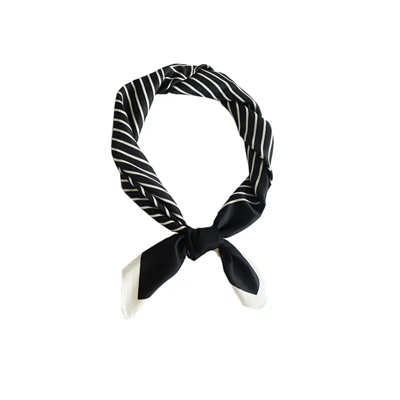 Wholesale Of Artificial Silk Square Towel Stripe Black And White Printing New Spring And Summer 70*70cm Silk Scarf Women