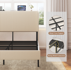 Lit plateforme King Size, cadre de lit en bois avec station de charge, aucun sommier tapissier nécessaire - Product Image 5
