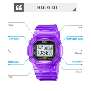 Skmei 1999 montre carrée pour homme, montres lumineuses <span class=keywords><strong>LE</strong></span>, 50 m, chronographe transparent, écran LED, montre de sport numérique pour homme et femme - Product Image 6