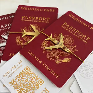 Cartes d'invitation de mariage personnalisées <span class=keywords><strong>avec</strong></span> <span class=keywords><strong>photo</strong></span>, souvenir de voyage de lune de miel, style passeport, passeport de voyage mondial, <span class=keywords><strong>avec</strong></span> avion en acrylique - Product Image 3