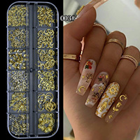 12 Gird Box Or et Argent Nail Alliage Bijoux Accessoires 3D Papillon Arc Demi Lune Étoile Nail Art Décoration