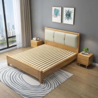 Minimalistisches Massivholz-Bettgestell mit Gepolstertem Kopfteil im Nordischen Stil Langlebige Schlafzimmermöbel für Zuhause und Hotel Doppelbett