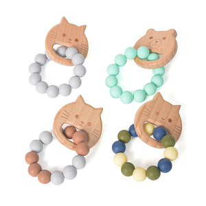 थोक नई डिजाइन लोगो कस्टम खाद्य ग्रेड बेबी Teether सिलिकॉन मोती बच्चे सिलिकॉन मोती लकड़ी Teethers कंगन - Product Image 4