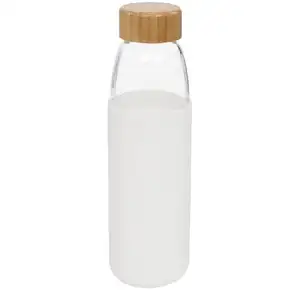 Varie capacità bottiglia di vetro bottiglia di vetro portatile con coperchio di bambù coperchio in metallo il silicone manica custodia in gomma per evitare cadute