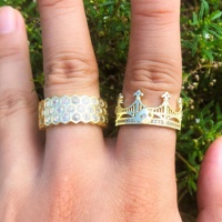 Bague plaquée or 18 carats bijoux abeille avec bague nid d'abeille bague coeur couronne zircon cubique bling pour couple
