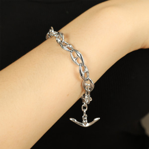 Cuban Chain Anchor Necklace And <b>Bracelet</b> <b>Set</b> Zinc Alloy Unisex Party Fashion Jewelry <b>Set</b> - Product Image 3