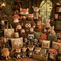 En gros, Ensemble de figurines en peluche sur le thème de la forêt : Renard, Cerf, Champignon, Hérisson, Écureuil, Hibou