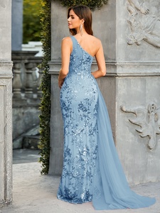 Abito da sera con spacco a doppia spalla Patchwork paillettes da donna - Product Image 6