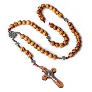 [En Stock] Rosario Católico Vintage de Madera con Cruz, 3 Colores, 10mm, Colgante Religioso Hecho a Mano, Regalos de Jesús para Pascua, Venta al por Mayor - Product Image 5