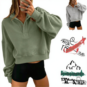 Suéter Holgado con Parches para Mujer, Cuello Medio Alto, Manga Larga, Estilo Crop, para Otoño e Invierno - Product Image 3