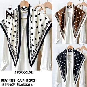 Pañuelo triangular Ziye de 135x60cm con lunares, pañuelo multifuncional para mujer, para todas las estaciones, poliéster y algodón - Product Image 1