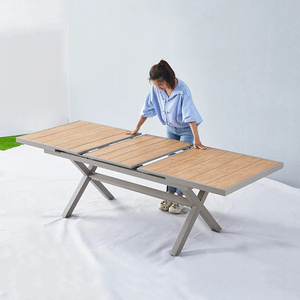 Mobili da giardino per Patio <span class=keywords><strong>tavolino</strong></span> da esterno espandibile in alluminio e legno di <span class=keywords><strong>plastica</strong></span> e 10 <span class=keywords><strong>sedie</strong></span> - Product Image 5