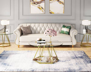 Mesa de Centro Redonda de Vidrio de Lujo Moderna, Mesa Pequeña Contemporánea para Sala de Estar con Marco Metálico Hexagonal para Salón u Oficina - Product Image 5