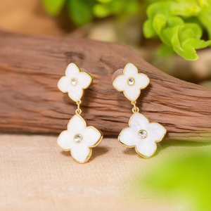 Fashion Drop <b>Earrings</b> 316L Stainless Steel PVD Gold Plating White Flower Design With <b>Crystal</b> <b>Studs</b> - Product Image 3