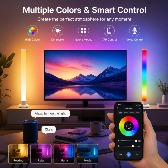 Tuya WiFi Smart RGBIC Atmosphere Light Bar Music Sync LED Ambient Light with App Voice Control for Gaming Room Desk