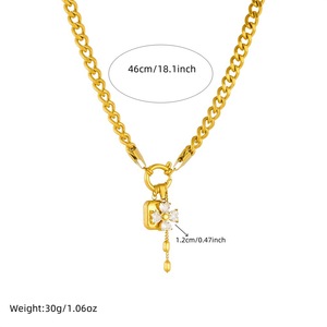 Fashion Jewelry <b>Set</b> Stainless Steel Chain Necklace <b>Bracelet</b> Flower Rhinestone Pendant Party Wear Two Piece <b>Set</b> - Product Image 4