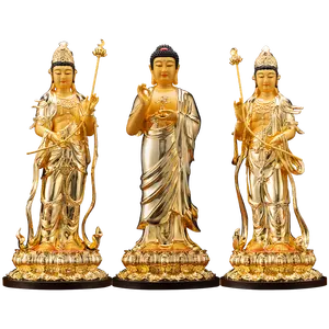 Oosterse Drie Heiligen Zuiver Koper Gilt Geneeskunde Boeddha Boeddhabeeld Zonlicht Maanlicht Bodhisattva Standbeeld Aanbieden Ornament