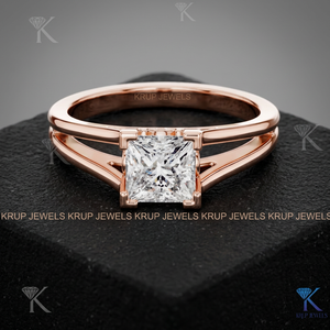 Bague de fiançailles en diamant de laboratoire taille princesse, à double sangle, solitaire, avec filigrane, en or massif 14K 18K, raffinée, unisexe, pour les occasions spéciales - Product Image 3