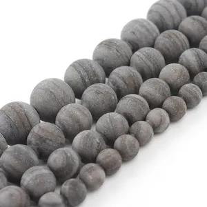 Wholesale 6/8/10/12MM Round Matte Black Wood Striped Stone Loose Beads for Jewelry Making Handmade