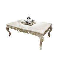 Grande table basse française table à thé rectangulaire européenne en bois massif sculpté en marbre