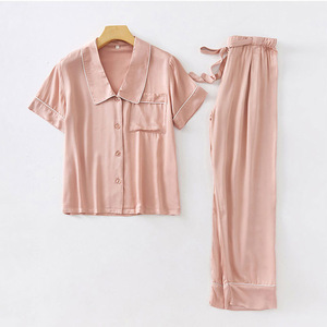 Rayon Satin Women's Pajamas Fashionable Short-Sleeved Pants Suit Turn-down <strong>Collar</strong> Breathable Home Wear - Product Image 2