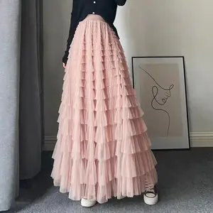 Élégante <span class=keywords><strong>Jupe</strong></span> <span class=keywords><strong>Longue</strong></span> de Soirée Maxi en Tulle Plissée Taille Haute pour Femmes, Idéale pour Sorties Décontractées ou Événements - Product Image 1