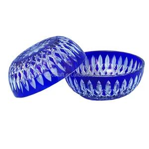 Cobalt Blue Colored glass fruit plates decor with hand cutting deign