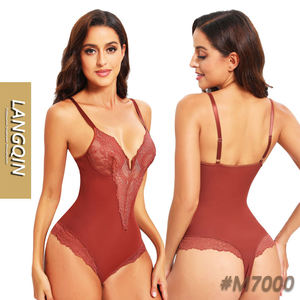 Women's Summer Sleeveless Breathable Polyamide <b>Bodysuit</b> V-Neck Lace Waist Shaping - Product Image 1