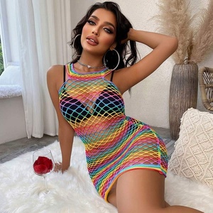 2026 Performance Wear One Piece Sexy Stripper Outfit Rainbow <strong>Fishnet</strong> Women Exotic Dancewear Clothing - Product Image 3