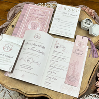 Ensemble d'Invitations de Mariage de Style Livre de Contes de Fées avec Livret Vintage et Signet Floral Délicat
