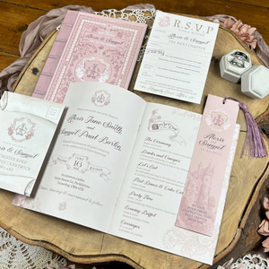 Juego de Invitaciones de Boda con Diseño de <span class=keywords><strong>Libro</strong></span> de Cuentos de Hadas, Estilo Floral Delicado, con Folleto Vintage y Marcador - Product Image 1