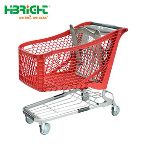 Carrito de compras de supermercado flexible rojo de alta capacidad, plataforma impermeable con estructura de malla - Product Image 1
