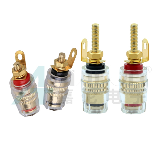 JIALUN Brass Crystal Amplifier Binding Post M4 Banana Plug Terminals Connector Black & Red for Thread Audio Speaker