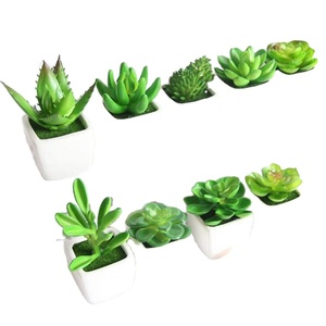 Juego de 4 <span class=keywords><strong>plantas</strong></span> suculentas <span class=keywords><strong>artificiales</strong></span>, miniplantas verdes surtidas para decoración interior del hogar <span class=keywords><strong>con</strong></span> macetas cuadradas de cerámica blanca - Product Image 4