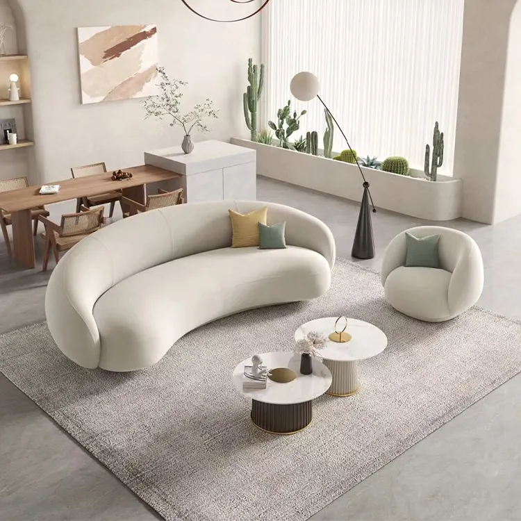 Sofá moderno de media luna, sofá seccional curvo, material de lujo, tela en forma de C, conjunto nórdico, muebles, sala de estar, sofá de terciopelo único