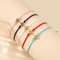 Go2boho Bracelets personnalisés faits à la main bijoux cordon multicolore plaqué or breloque croix Bracelet corde réglable amitié
