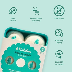 Boules de séchage en laine <span class=keywords><strong>Natulim</strong></span>, lot de 6, adoucissant naturel réutilisable pour le linge, réduit le temps de séchage et les plis, écologique, sans plastique - Product Image 2
