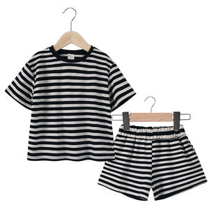 Ensembles de vêtements pour enfants tendance, ensembles courts rayés en coton, vêtements assortis pour frère et sœur, tenues jumelles d'été 2026, vente en gros - Product Image 6