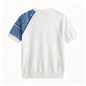 Maglietta Invernale Traspirante da Uomo, Lavorata a <span class=keywords><strong>Maglia</strong></span> con Motivo Jacquard su Un Lato, Collo a Costine, T-Shirt Bianca Casual Streetwear alla Moda - Product Image 4