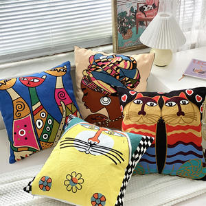 Funda de cojín cuadrada de lino y algodón con bordado completo de decoración 18x18 para sofá cama - Product Image 6