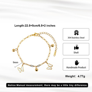 Bracelet de cheville tendance pour femmes et filles, en acier inoxydable plaqué or 18K PVD, motif coquillage et papillon, pour l'été et la plage. - Product Image 4