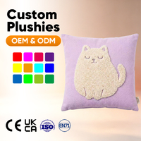 Coussin en peluche chat carré violet personnalisé OEM ODM, décoration d'intérieur, coussin en peluche, rembourrage en coton PP doux, unisexe pour enfants et adultes