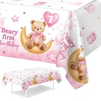 Nappe de fête d'anniversaire en plastique PE jetable, imperméable, anti-taches, motif ours de dessin animé, pour le 1er anniversaire