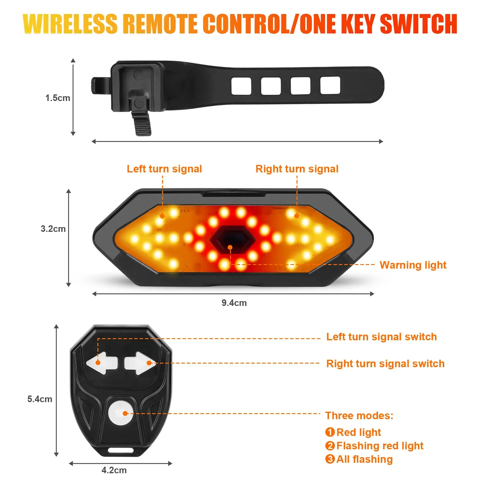 Feu arrière de vélo étanche à LED, rechargeable par USB, avec klaxon de 120dB, télécommande sans fil