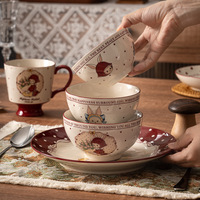 Service de vaisselle en céramique Lapin de dessin animé – Assiettes et bols mignons et élégants, compatibles micro-ondes, style vintage de luxe léger, pour la maison et les enfants, grande taille