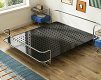Lit double Bauhaus vintage en acier inoxydable durable, sans tête de lit, à bordure affleurante, pour chambre principale, hôtel et gîte