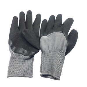 Guantes <span class=keywords><strong>de</strong></span> trabajo con forro gris recubierto <span class=keywords><strong>de</strong></span> <span class=keywords><strong>espuma</strong></span> <span class=keywords><strong>de</strong></span> látex negro 3/4 antideslizantes <span class=keywords><strong>espuma</strong></span> anticorte látex poliéster - Product Image 1