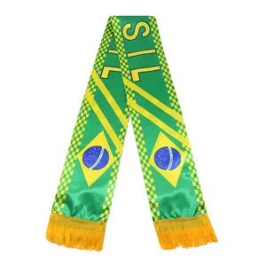 Рекламный Бразильский национальный день для всех стран, футбольный фанат, спандекс/Атлас/акриловый шарф, футбольный шарф, индивидуальный дизайн, вязаный шарф