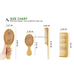 Custom Logo Hair <b>Brush</b> Wide Tooth Detangler Eco-Friendly Natural <b>Bamboo</b> Wood Bristle Scalp Massage Self-Cleaning Round Comb Set - Product Image 2